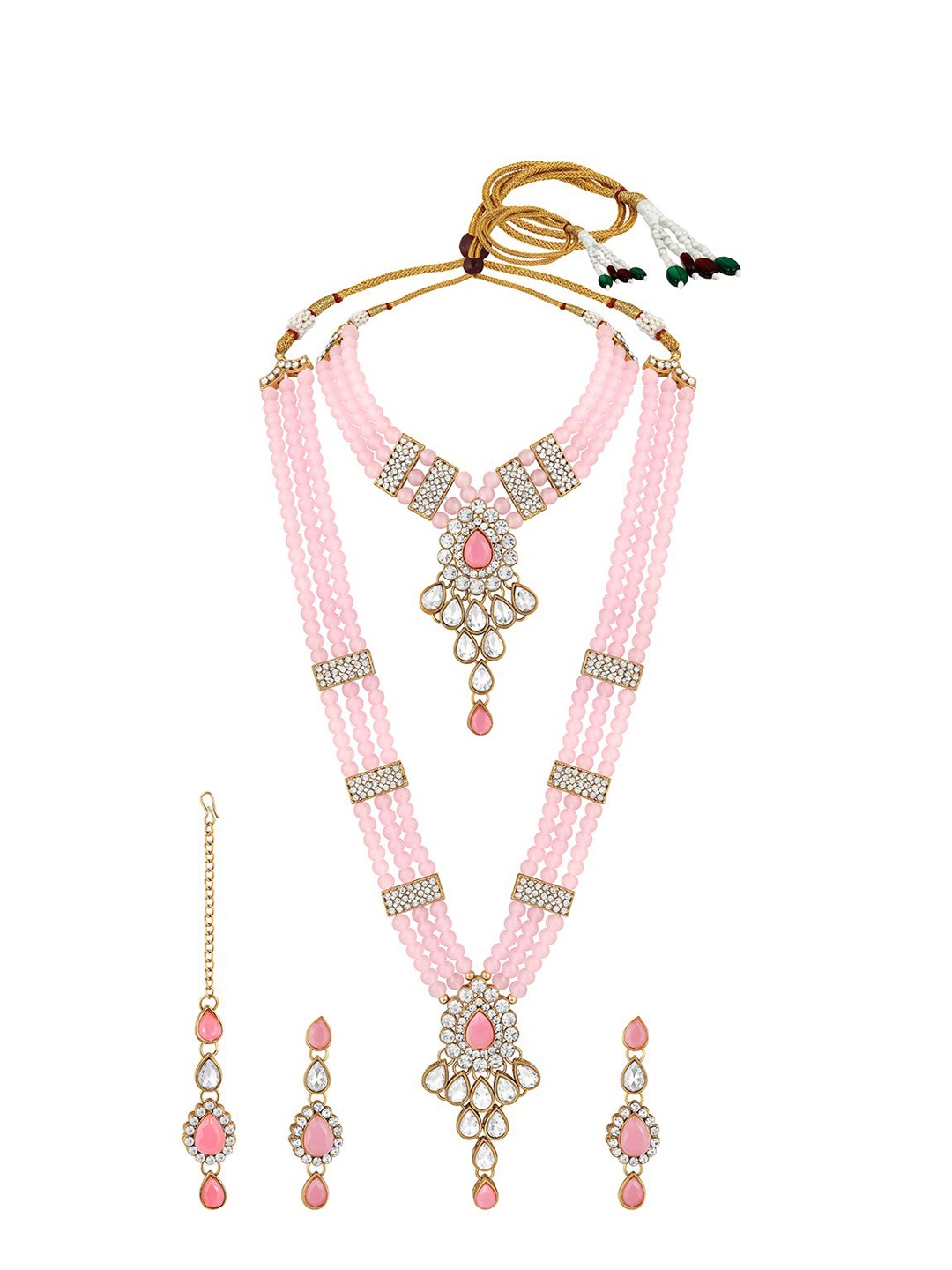 

Stefan Gold Plated Kundan Stone Studded & Beaded Layered Jewellery Set, Pink