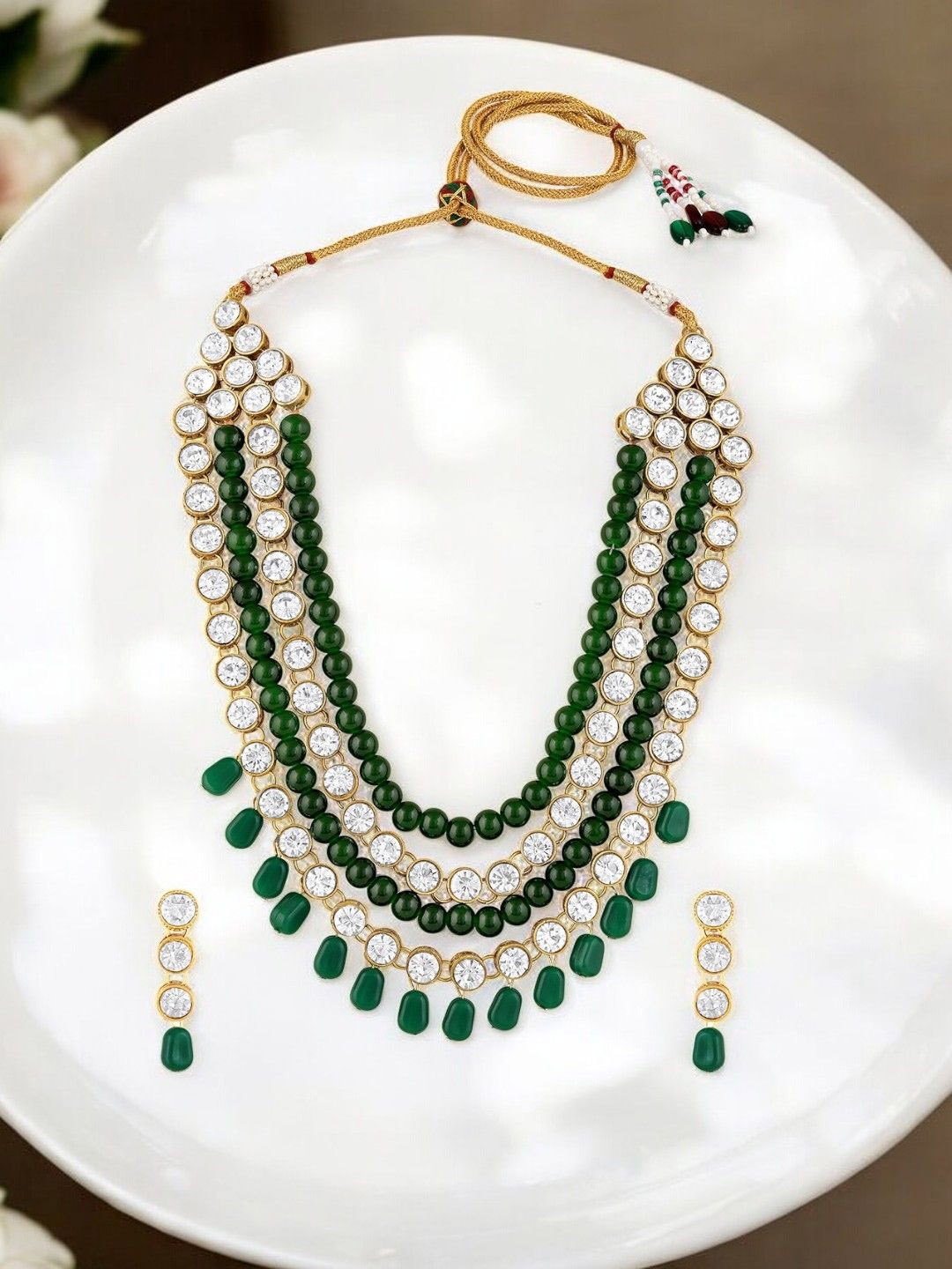 

Stefan Gold Plated Kundan Stone Studded & Beaded Layered Jewellery Set