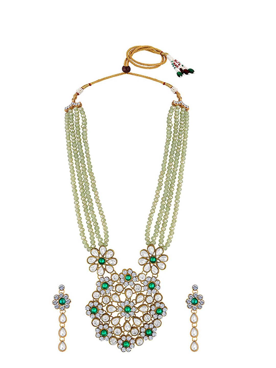 

Stefan Gold Plated Kundan Stone Studded & Beaded Multi-Layered Floral Jewellery Set