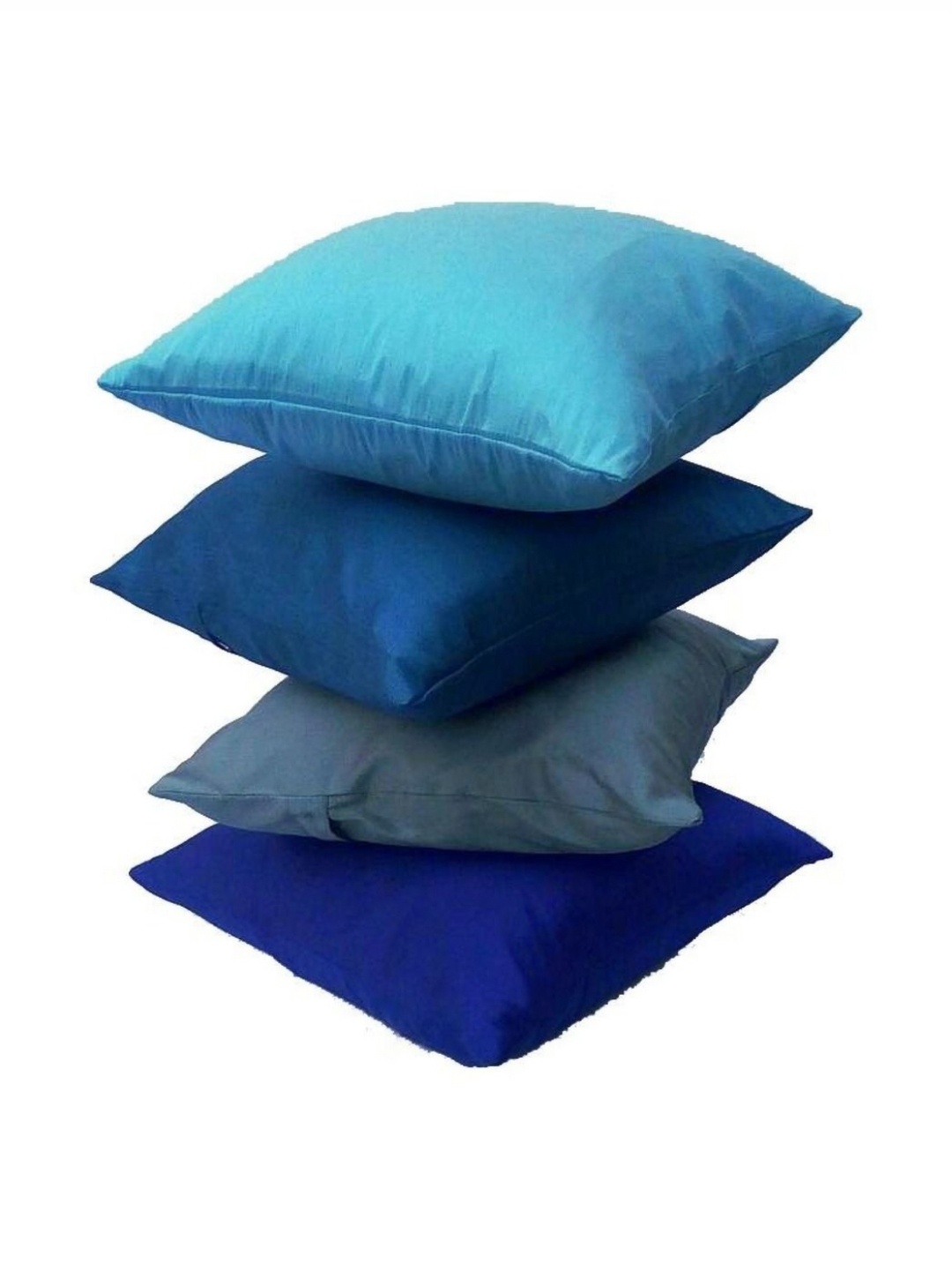 

RoyalDeco Blue And Navy Blue 4 Pieces Silk Square Cushion Covers