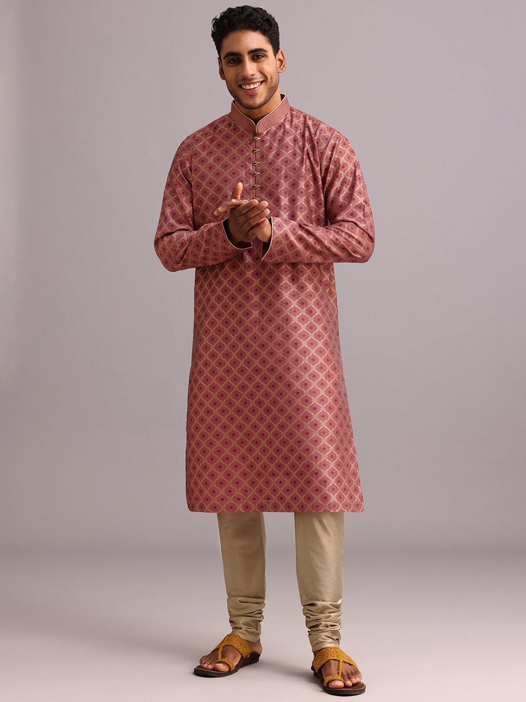 

KALKI Fashion Floral Woven Design Zari Work Straight Kurta With Churidar, Pink