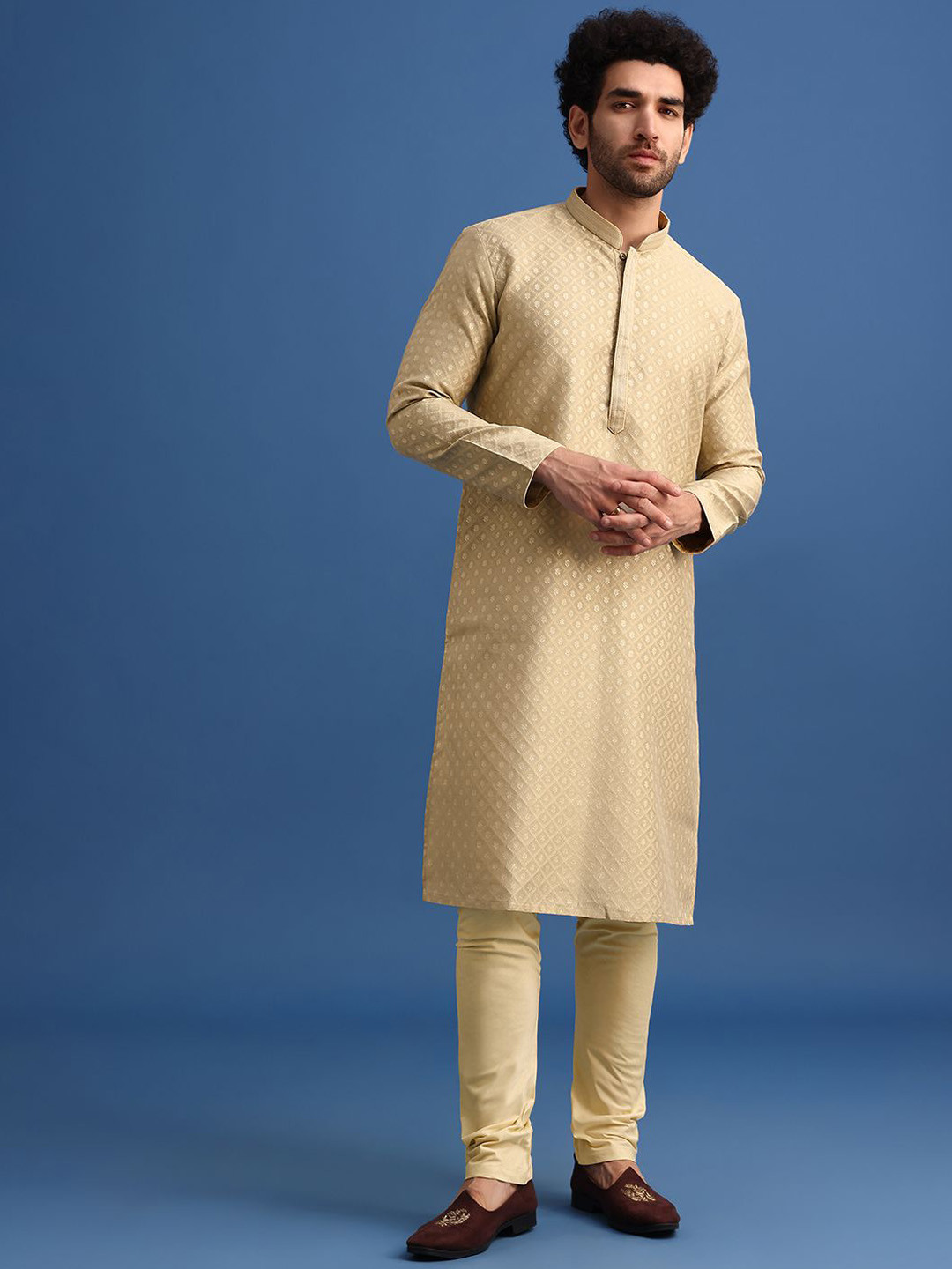 

KALKI Fashion Floral Woven design Thread Work Straight Kurta & Churidar, Brown