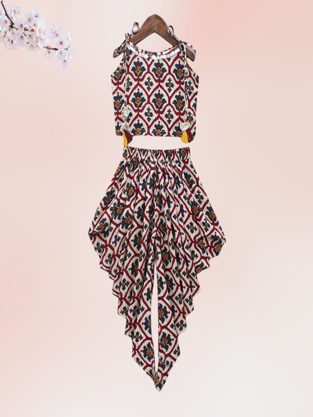 

BAESD Girls Printed Sleeveless Top With Dhoti Pants, Maroon