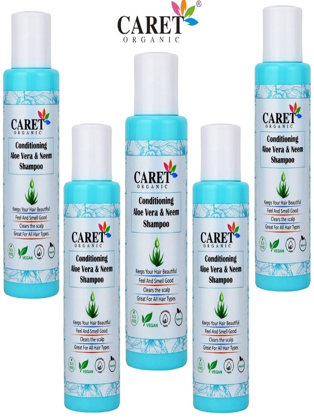 

CARET ORGANIC Set Of 5 Conditioning Aloevera & Neem Hair Shampoo - 100 ml Each, White