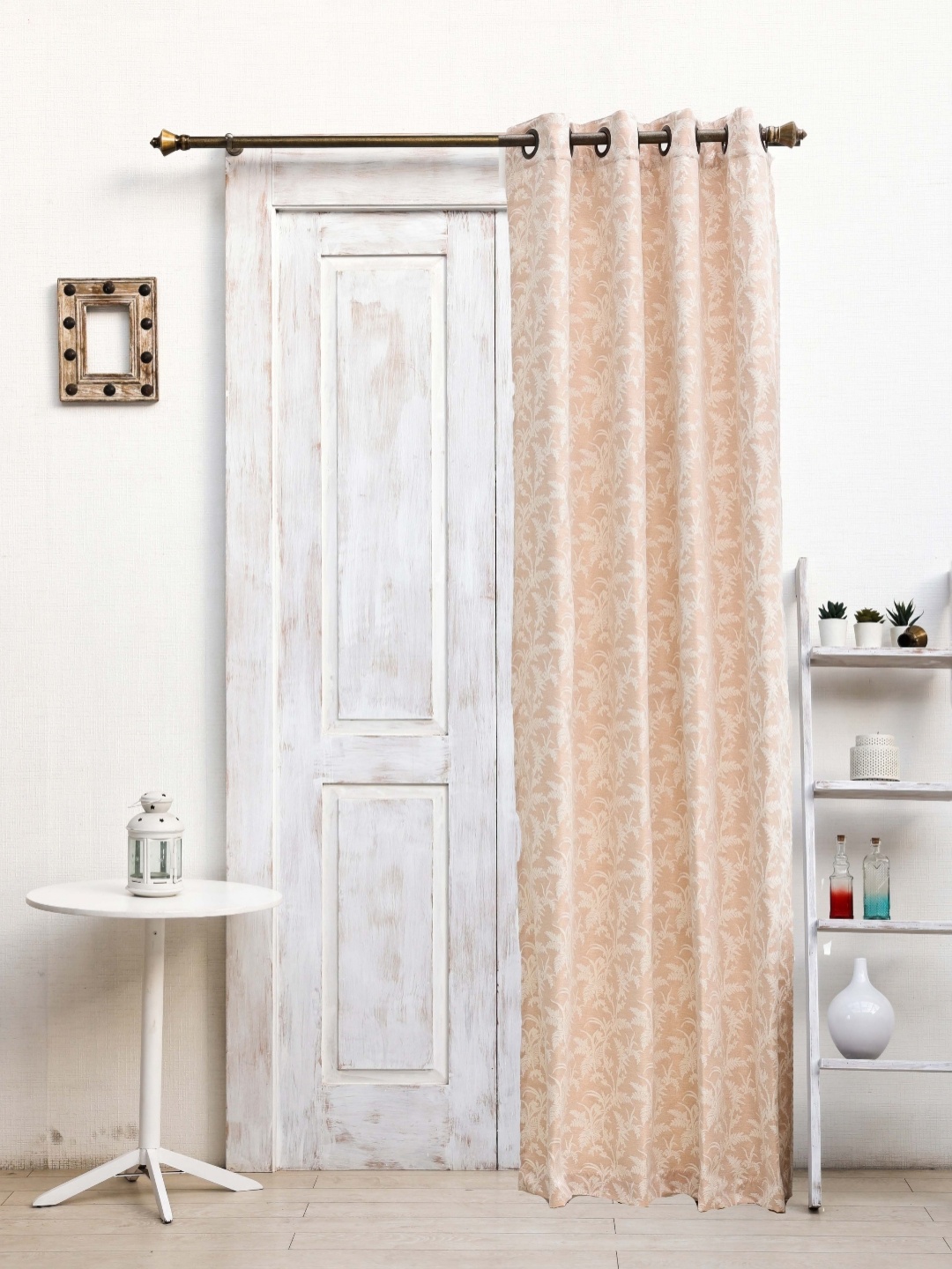 

Ariana Peach-Coloured & White Floral Long Door Curtain