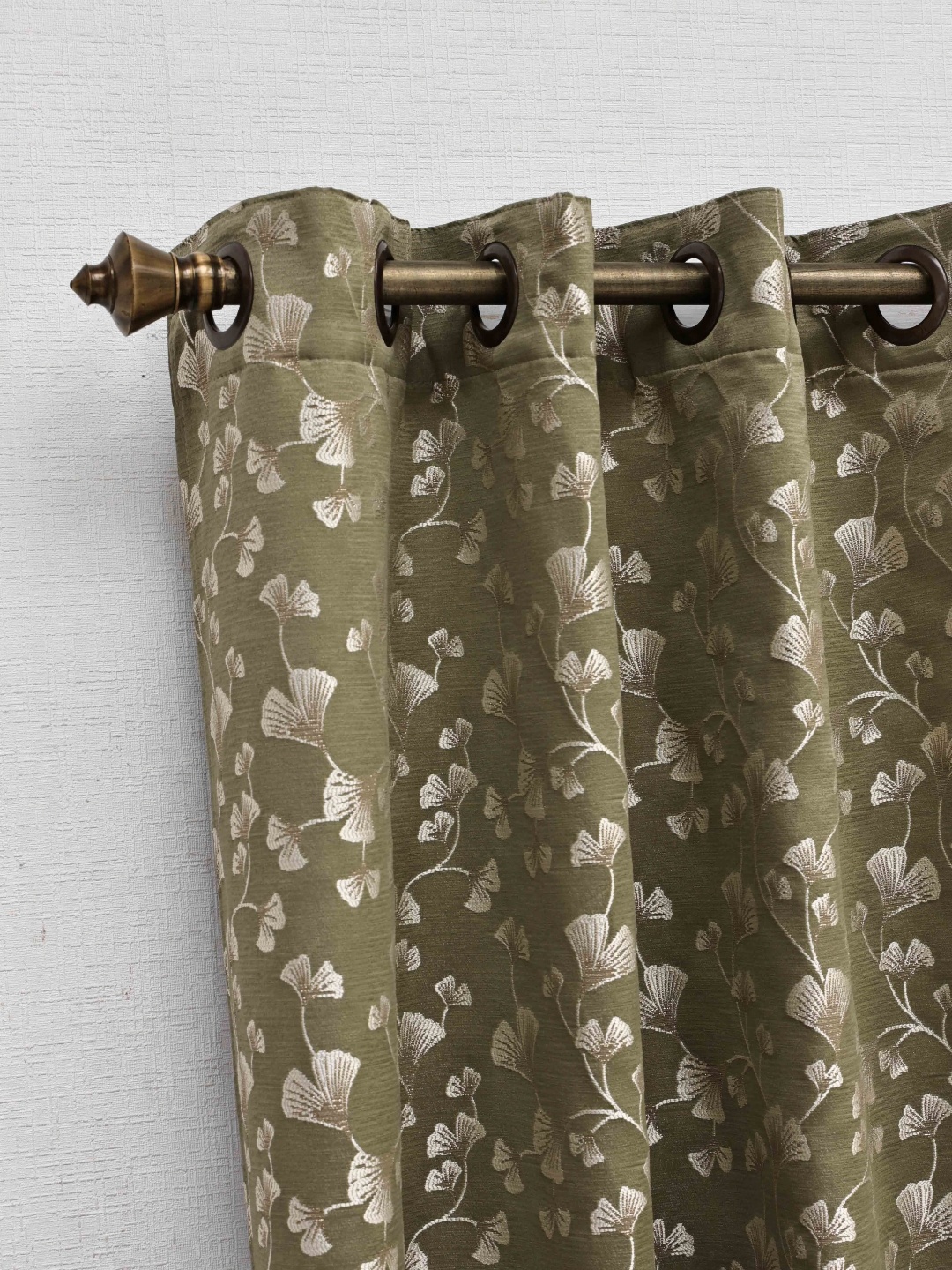 

Ariana Tranquil With Satin Olive Green & White Floral Semi-Blackout Window Curtain