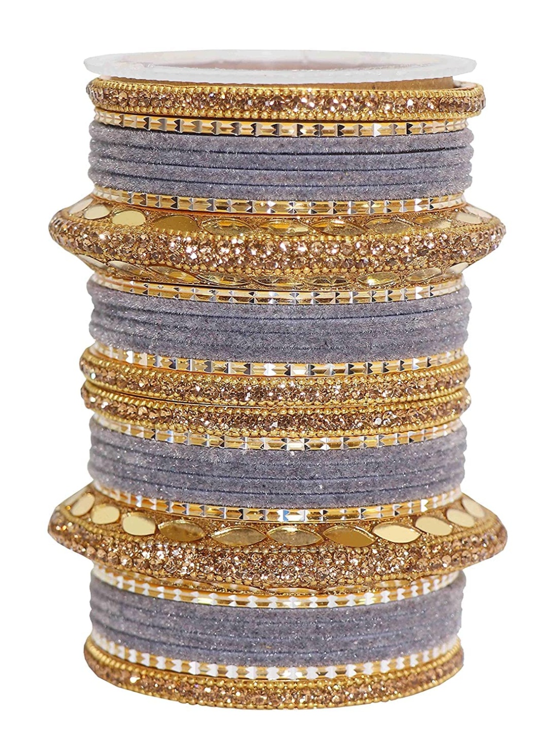 

ZULKA Set Of 30 Gold-Plated Zircon Stone Stone-Studded & Beaded Chuda Bangles