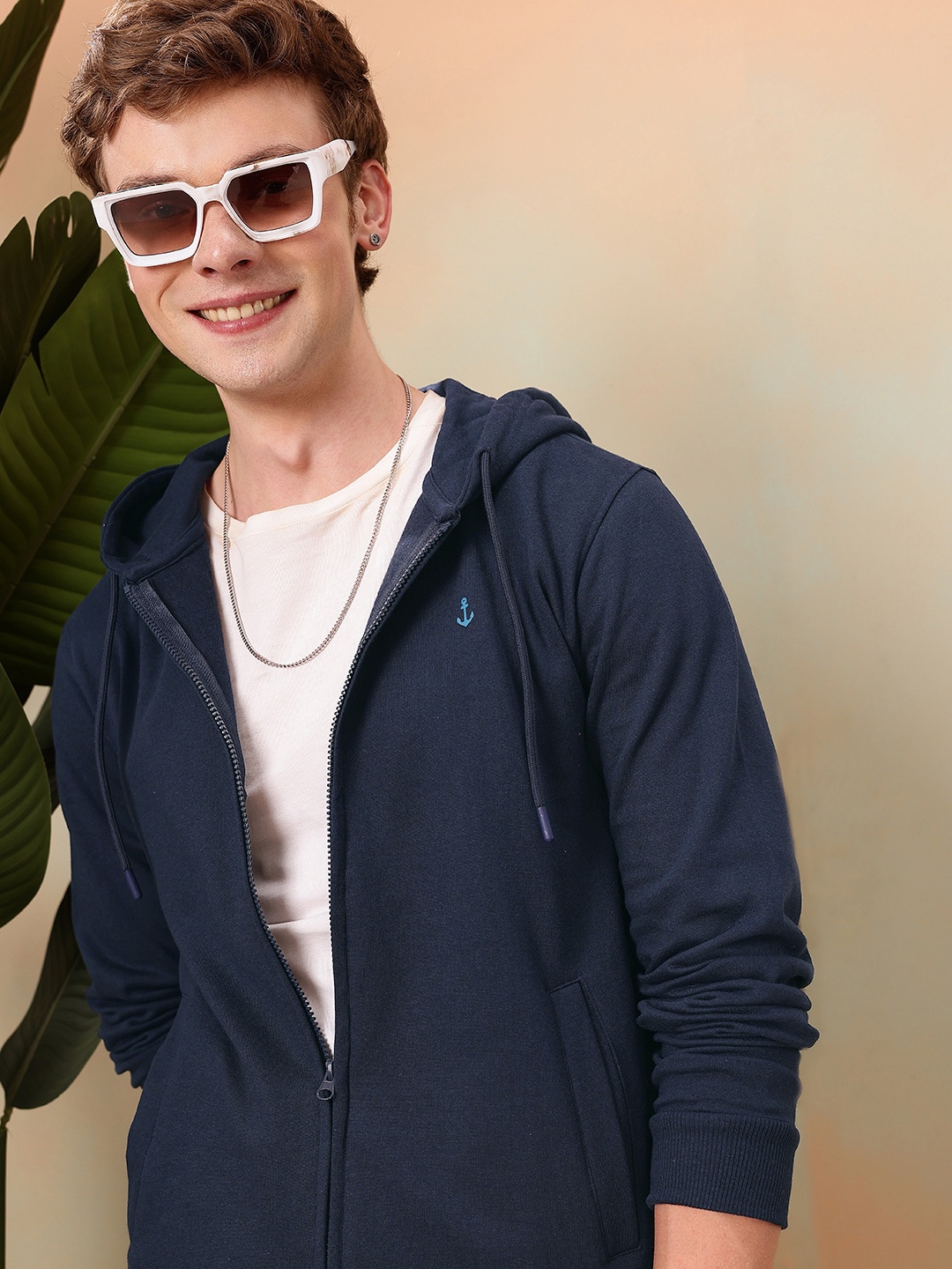 

Mast & Harbour Men Hooded Sweatshirt, Navy blue