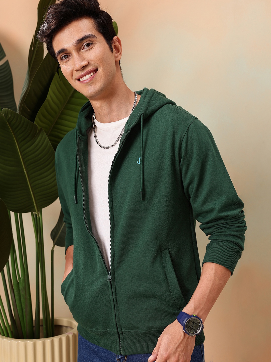 

Mast & Harbour Men Hooded Sweatshirt, Green