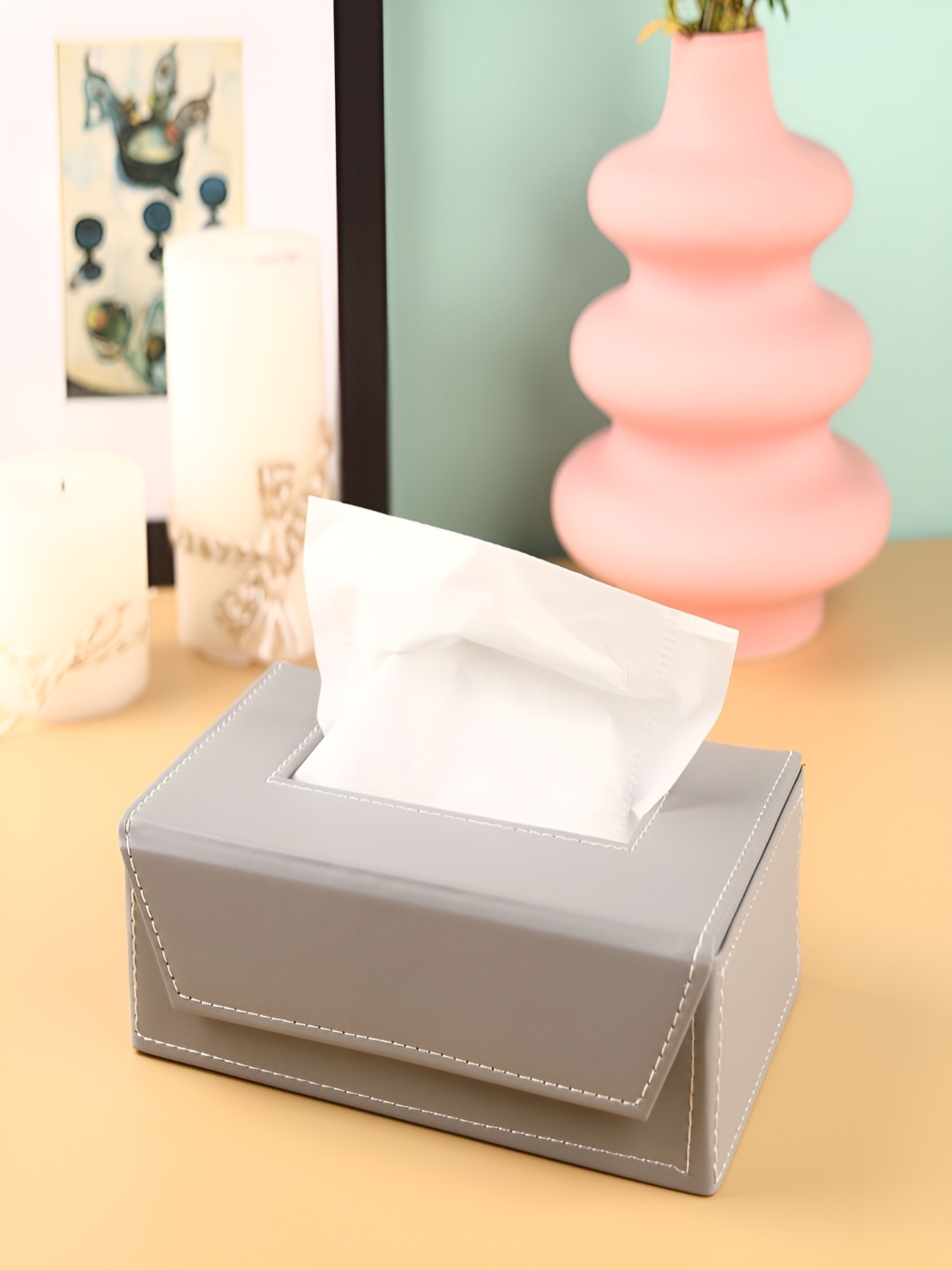 

BIRCH & CO. Grey Leather Tissue Holder