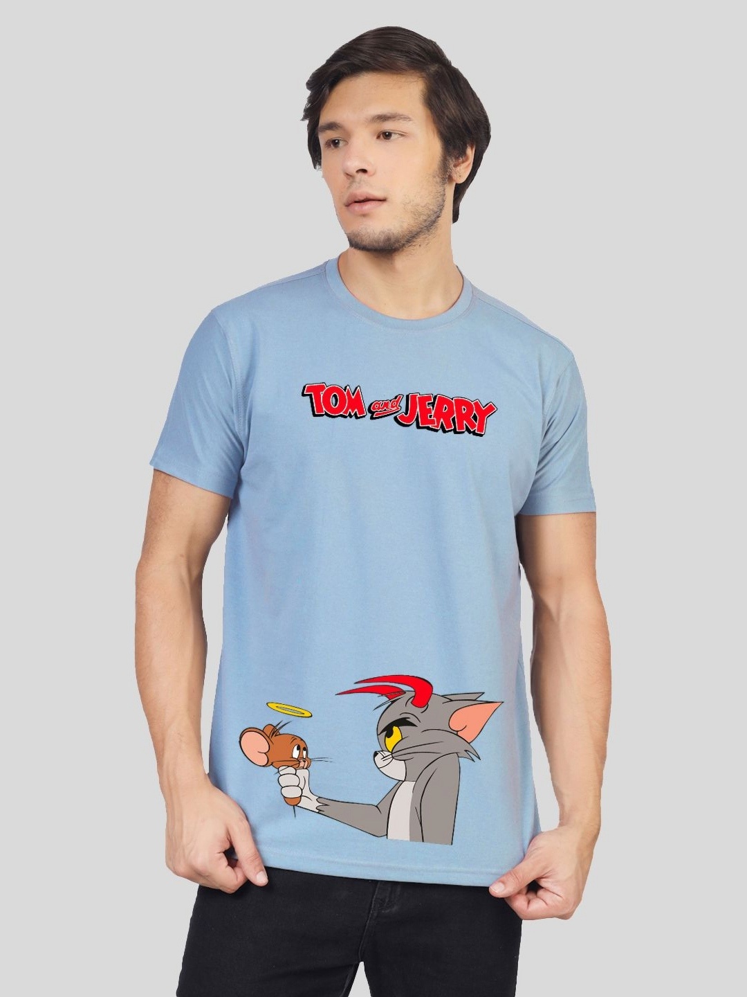 

Greylongg Men Tom & Jerry Graphic Printed Round Neck Cotton T-shirt, Blue