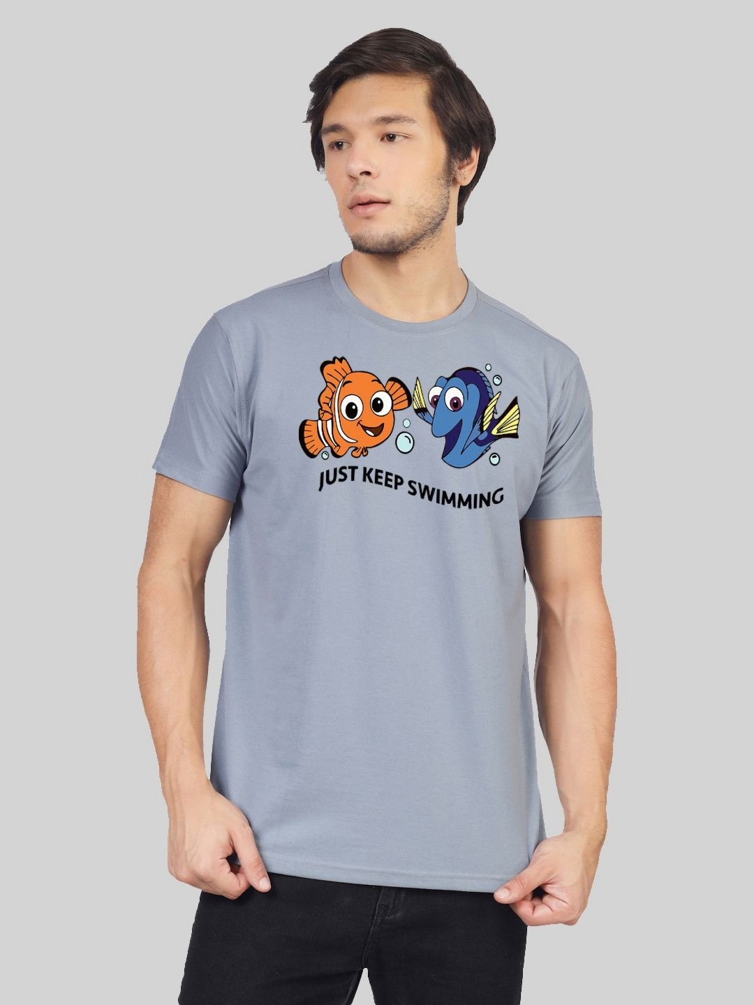 

Greylongg Men Nemo Graphic Printed Round Neck Cotton T-shirt, Grey