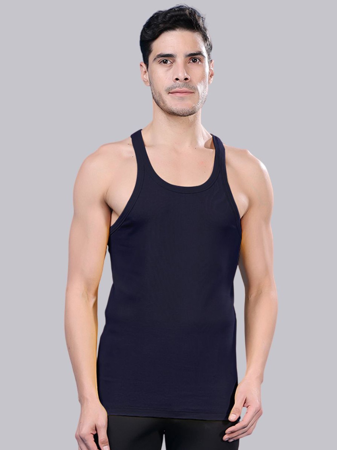 

Friskers Men Round Neck Cotton Gym Vest, Black