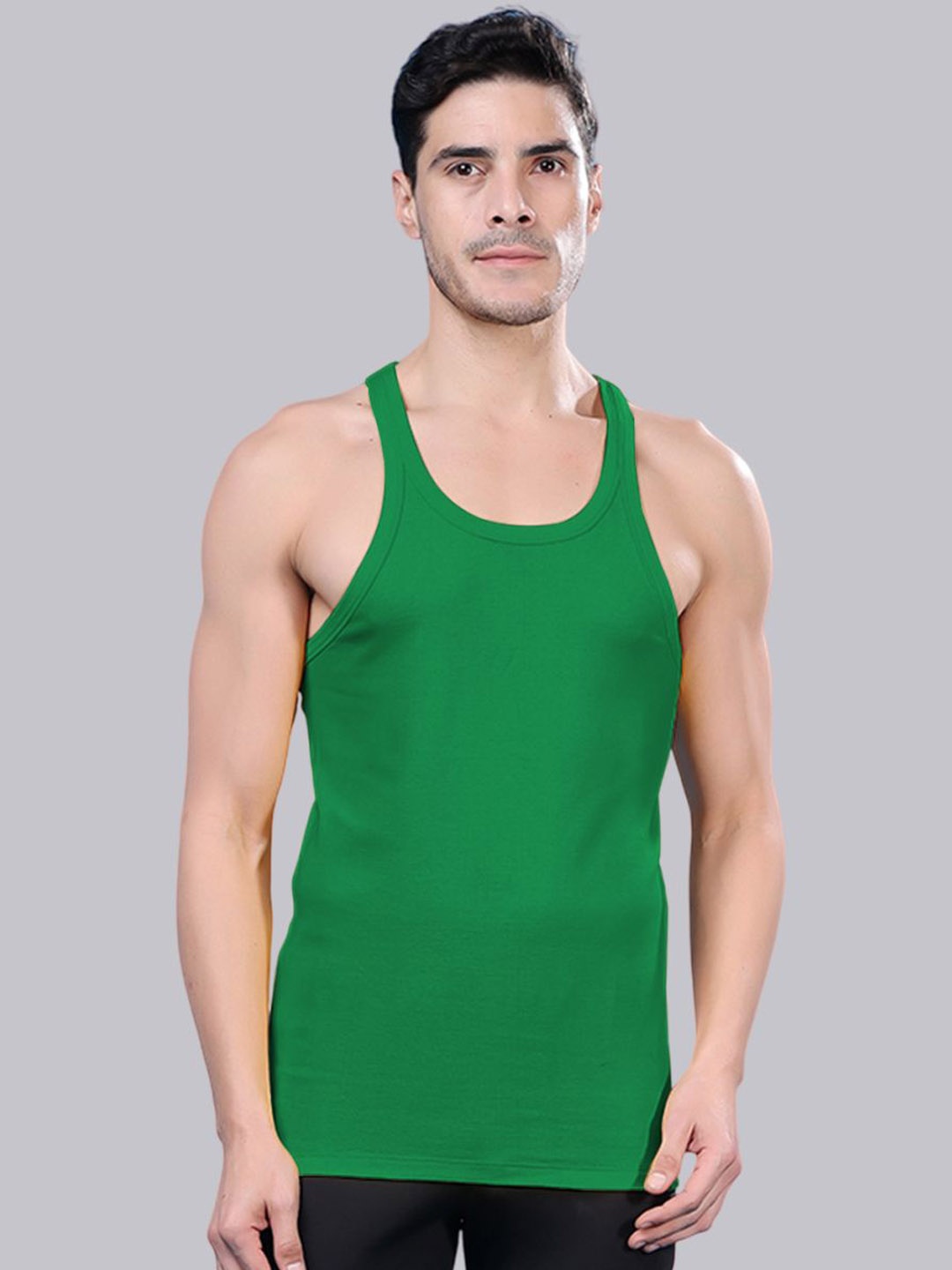 

Friskers Men Round Neck Innerwear Gym Vest, Green