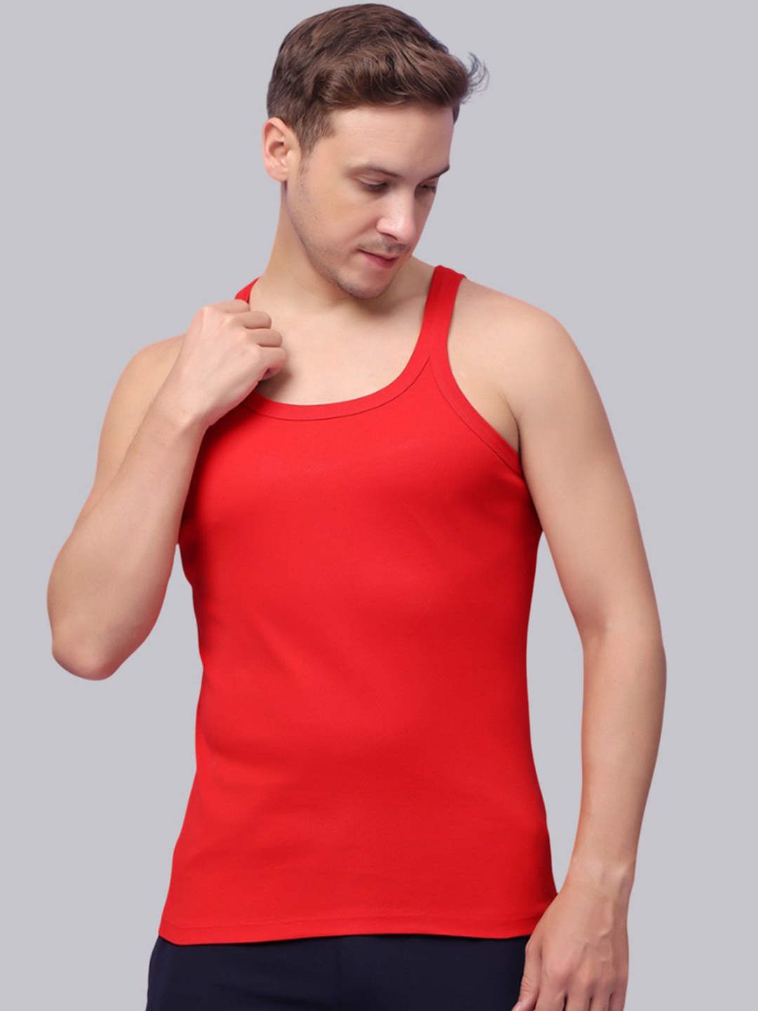 

Friskers Men Round Neck Cotton Skin Friendly Gym Vest, Red