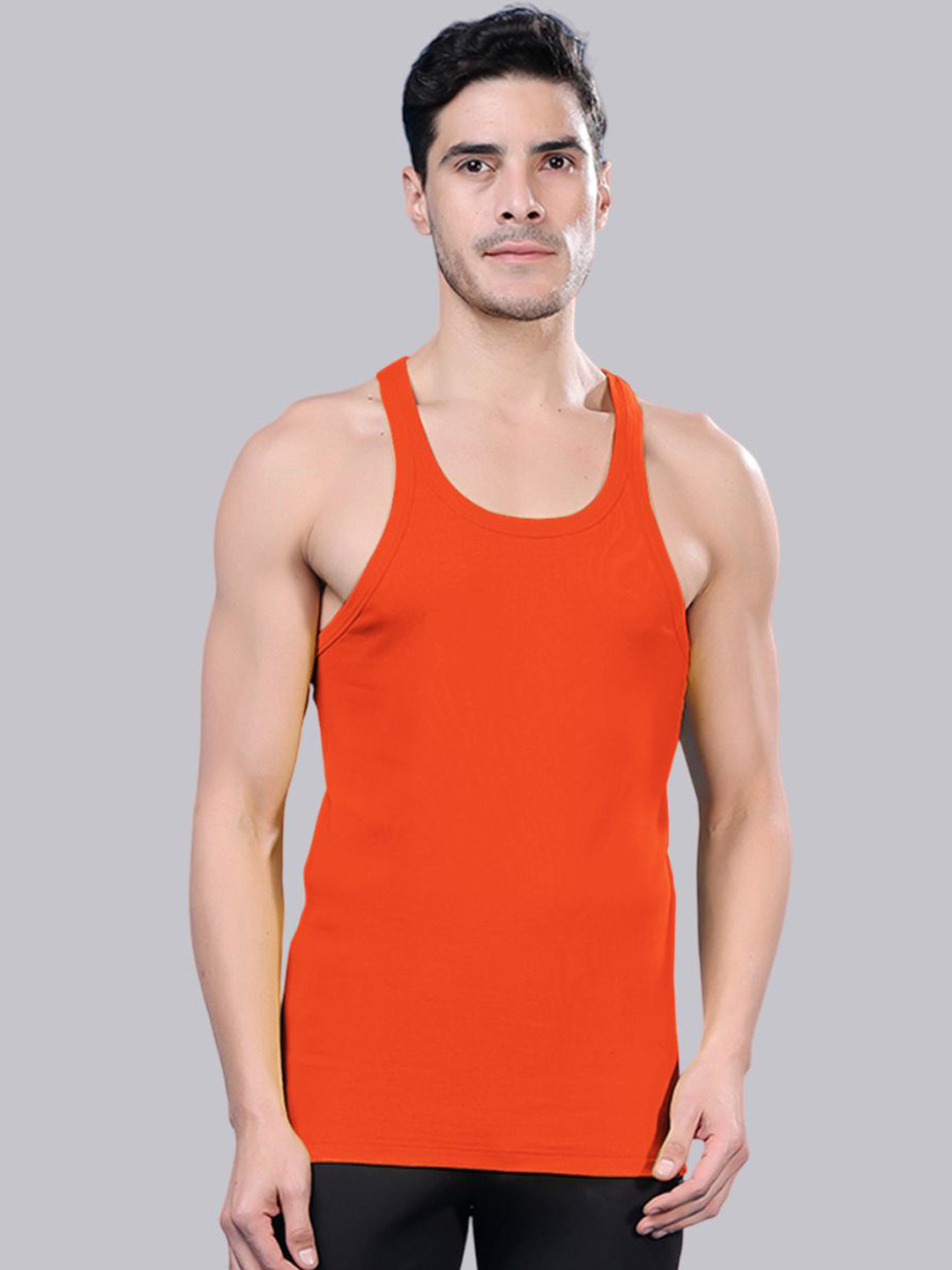 

Friskers Men Round Neck Pure Cotton Gym Vest, Orange