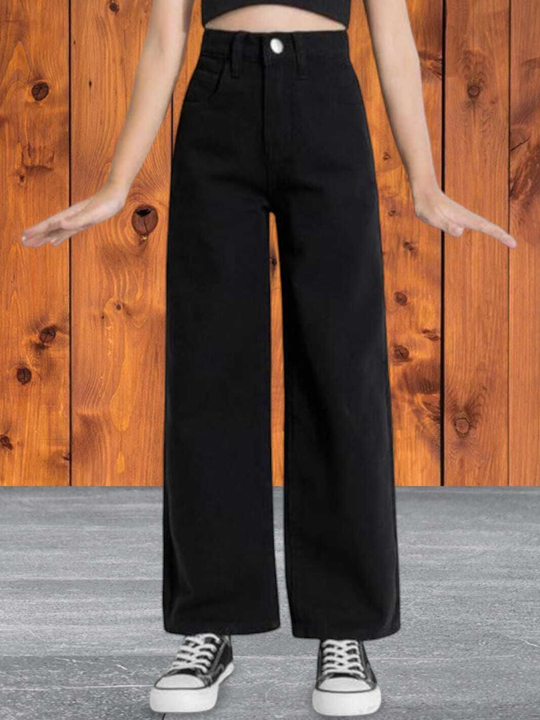 

Hayler Women Wide Leg Stretchable Jeans, Black