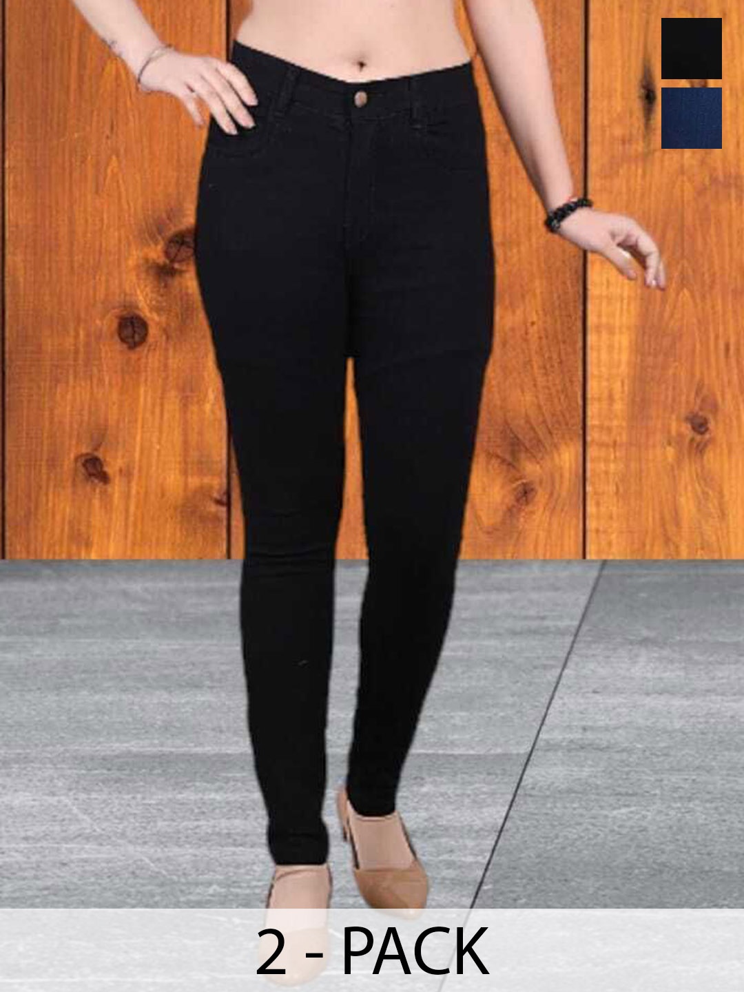 

Hayler Women Pack of 2 Skinny Fit Mid-Rise Stretchable Jeans, Black