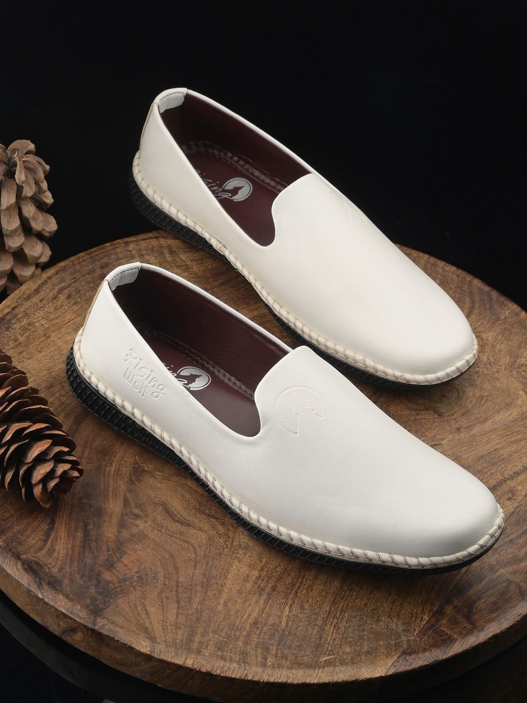 

Rising Wolf Men Leather Slip-On Loafers, White