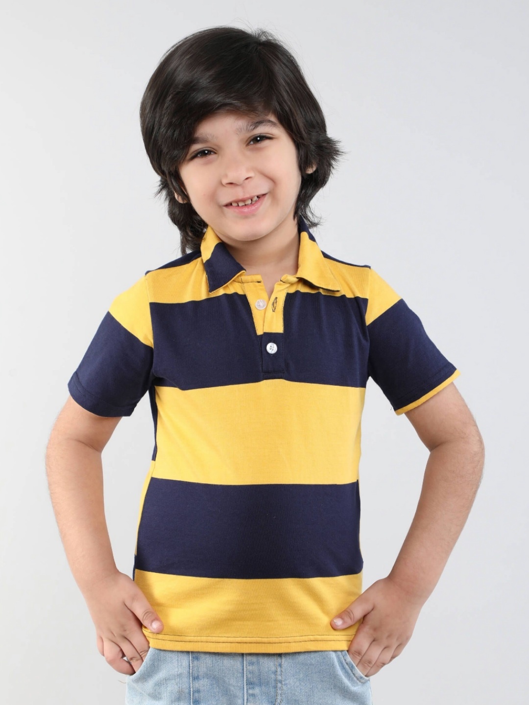 

taffykids Boys Striped Polo Collar Pure Cotton T-shirt, Navy blue