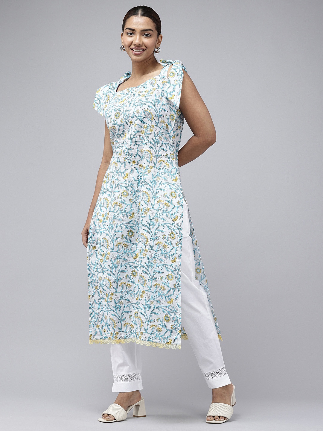 

Stellaxmi 24 Women Floral Printed Pure Cotton Kurta, Blue