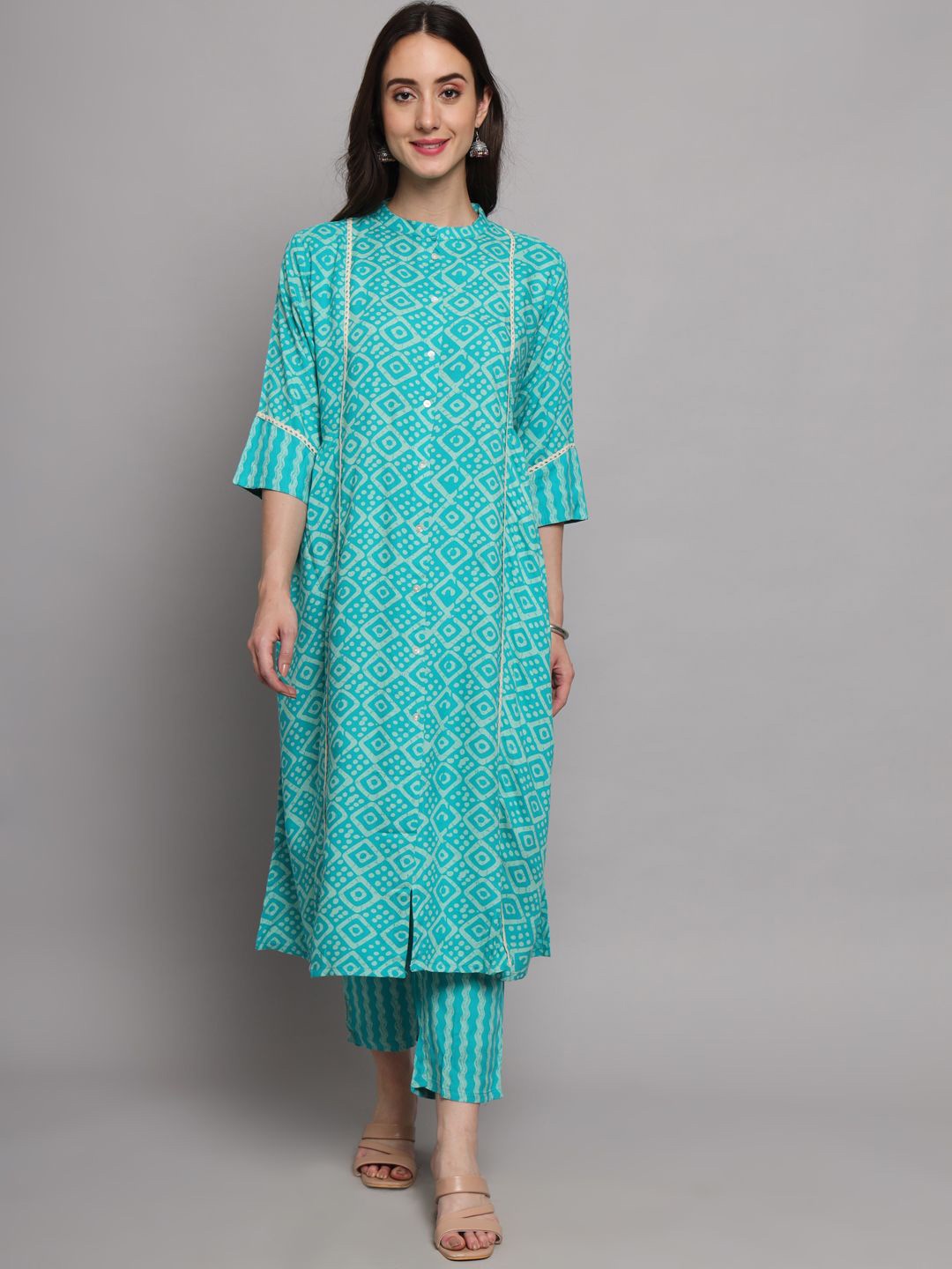 

INVAGA FASHION Women Printed Regular Kurta with Trousers & With Dupatta, Blue