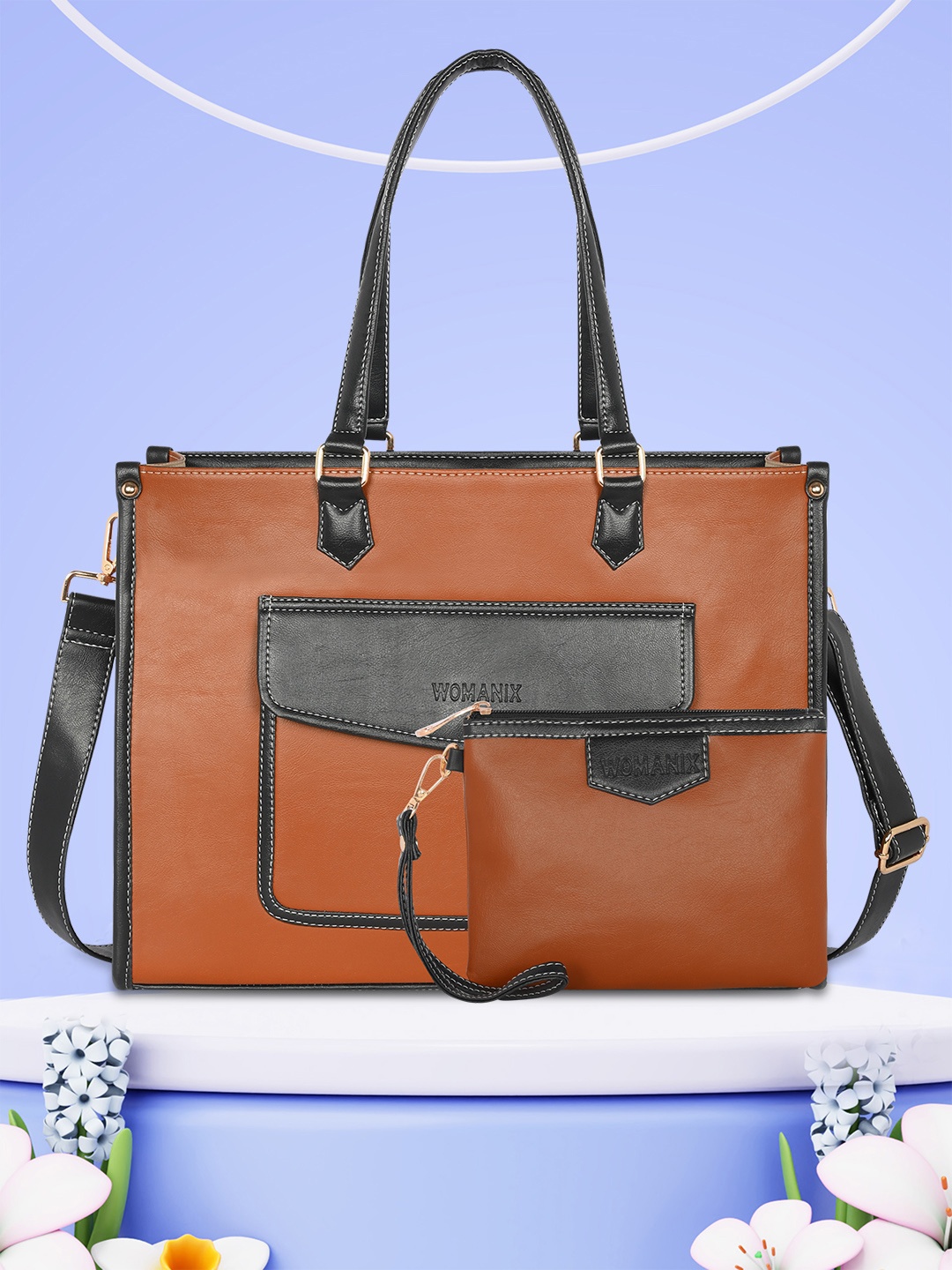 

Womanix Women Solid Structured Shoulder Bag With Pouch, Tan