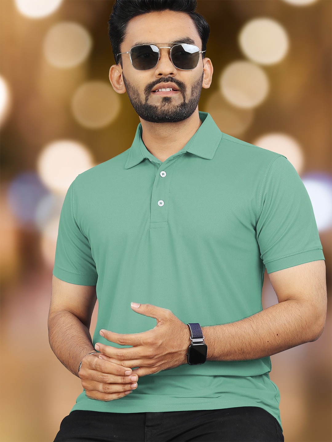 

VeBNoR Men Solid Polo Collar Casual T-shirt, Sea green