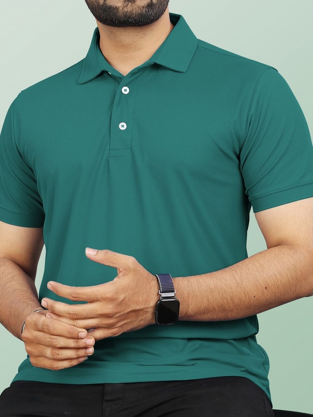 

VeBNoR Men Solid Polo Collar Casual T-shirt, Green