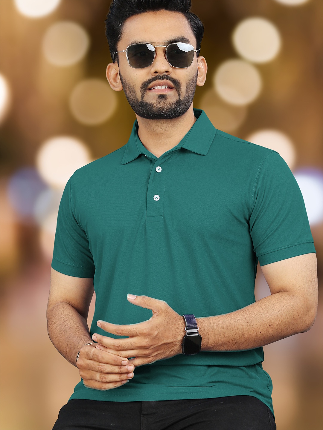 

VeBNoR Men Solid Polo Collar Casual T-shirt, Green