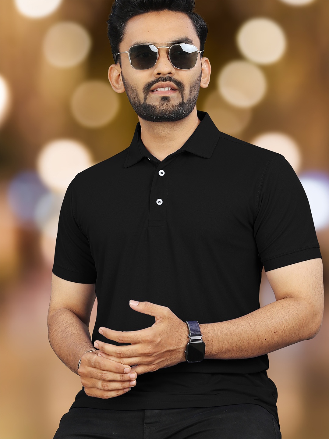 

VeBNoR Men Solid Polo Collar Casual T-shirt, Black
