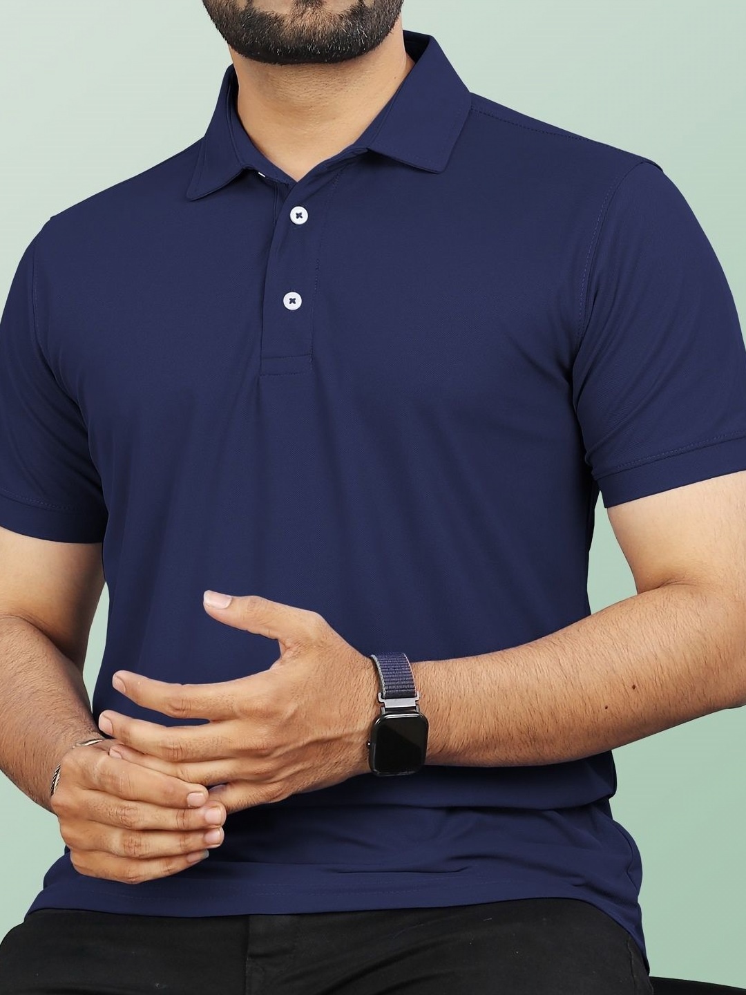 

VeBNoR Men Solid Polo Collar Casual T-shirt, Navy blue