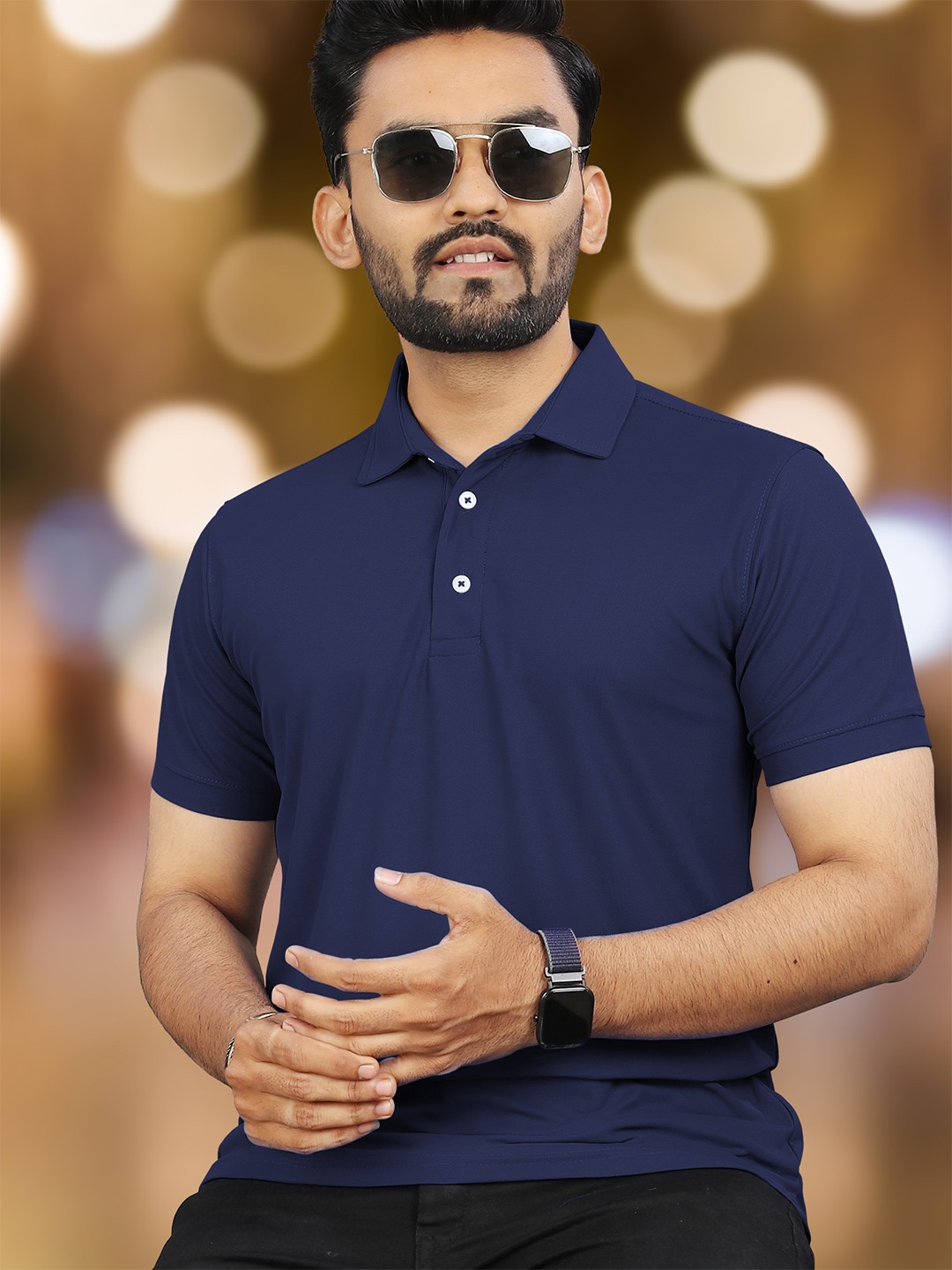 

VeBNoR Men Solid Polo Collar Casual T-shirt, Navy blue