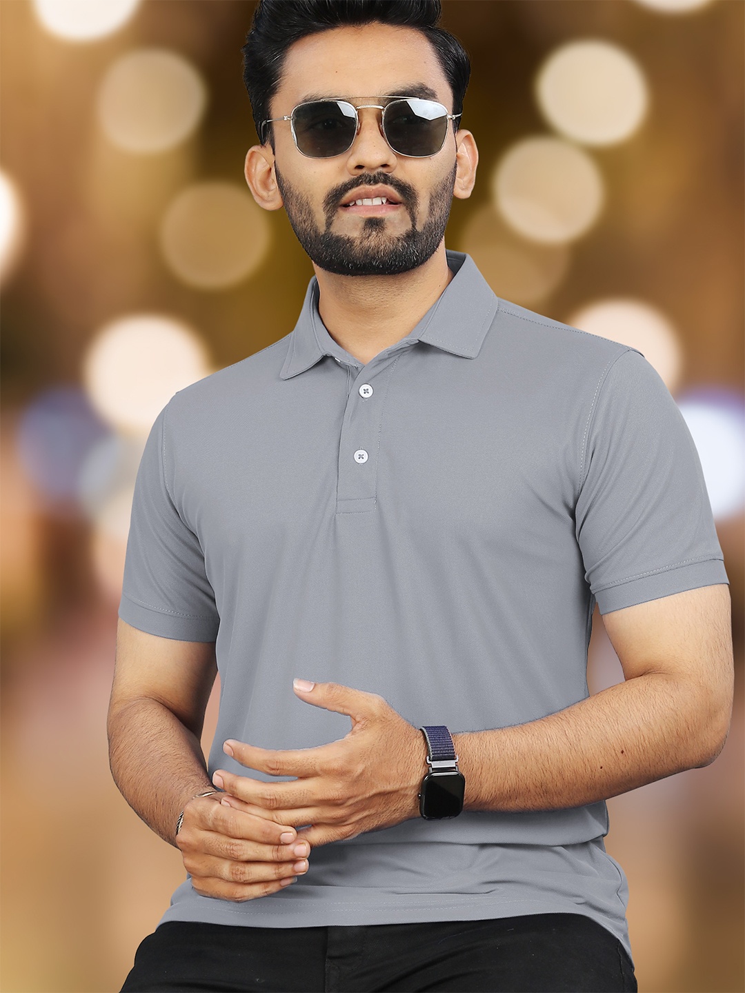 

VeBNoR Men Solid Polo Collar Casual T-shirt, Grey