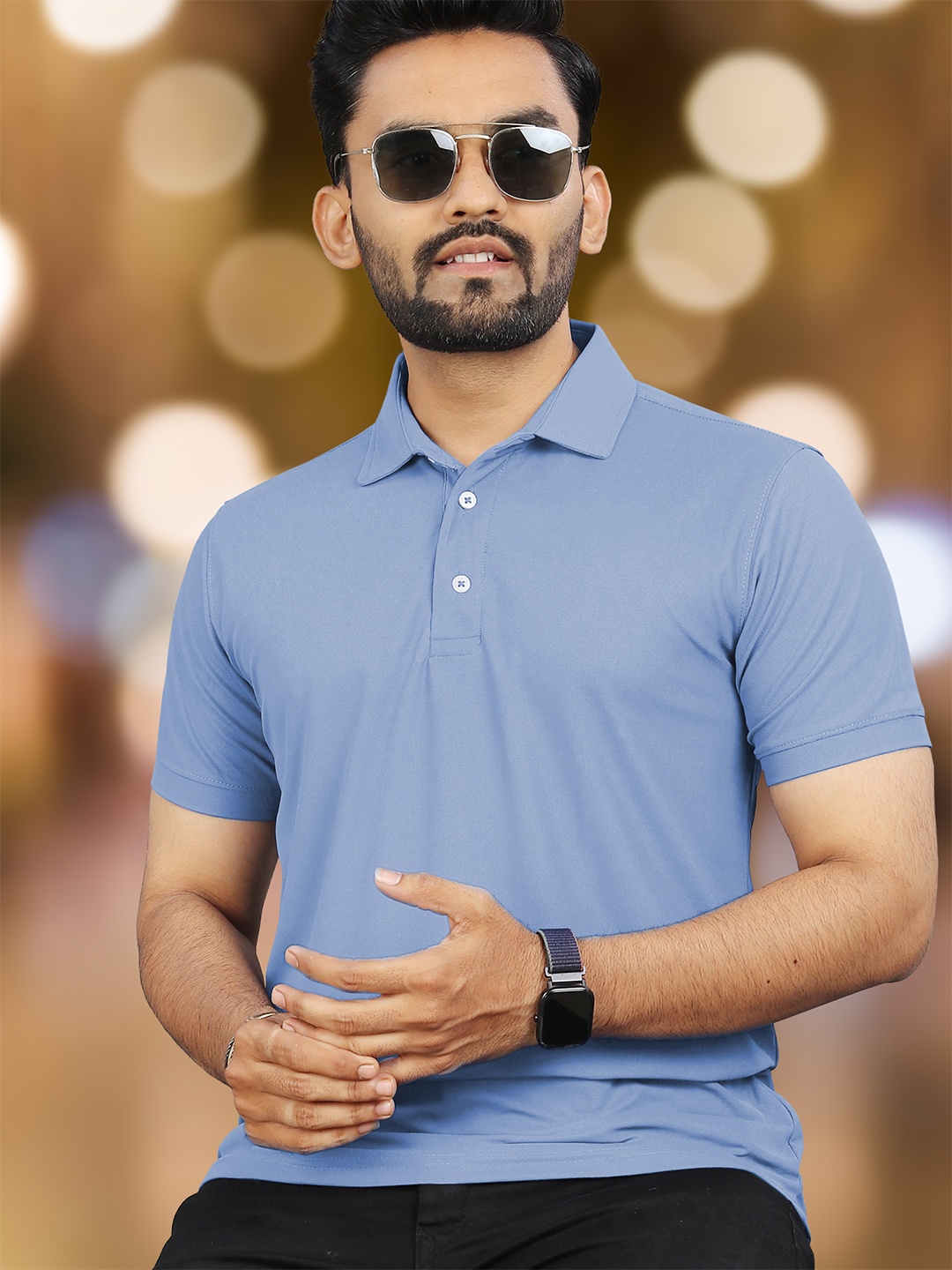 

VeBNoR Men Solid Polo Collar Casual T-shirt, Blue