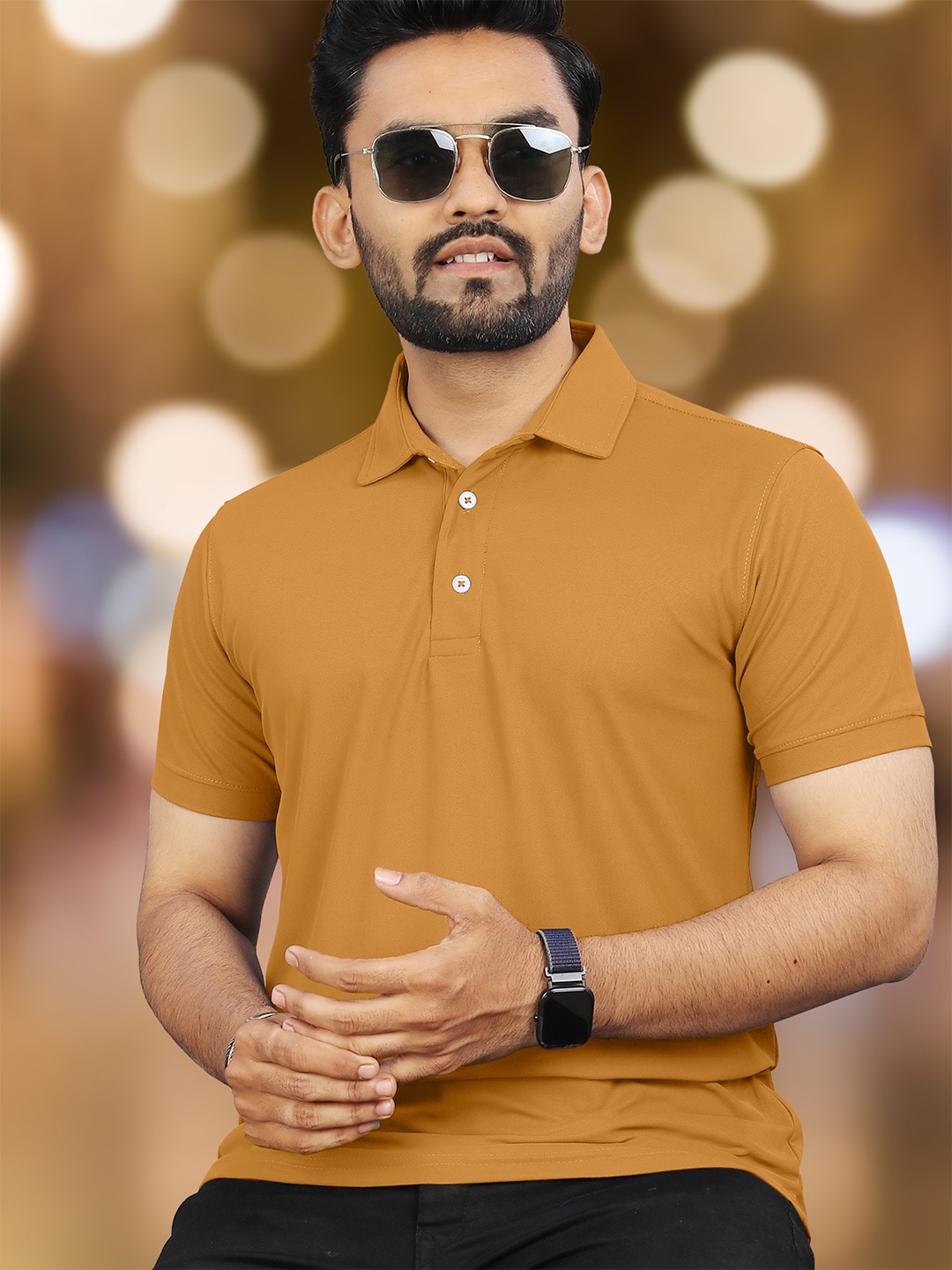 

VeBNoR Men Solid Polo Collar Casual T-shirt, Mustard