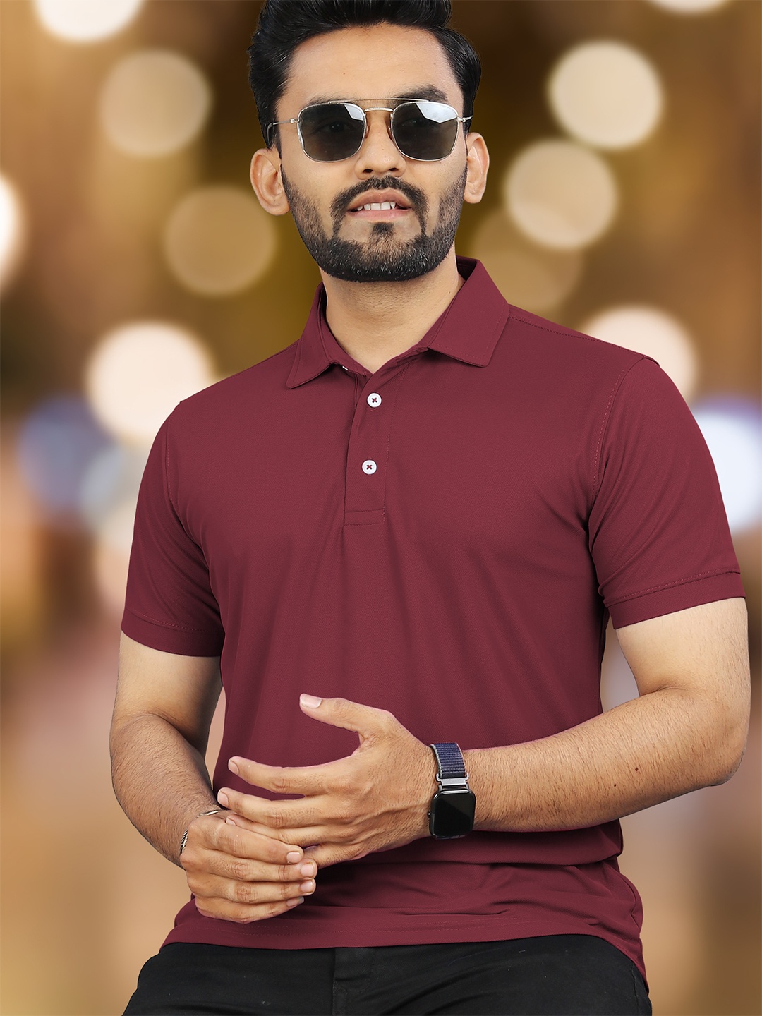 

VeBNoR Men Solid Polo Collar Casual T-shirt, Maroon