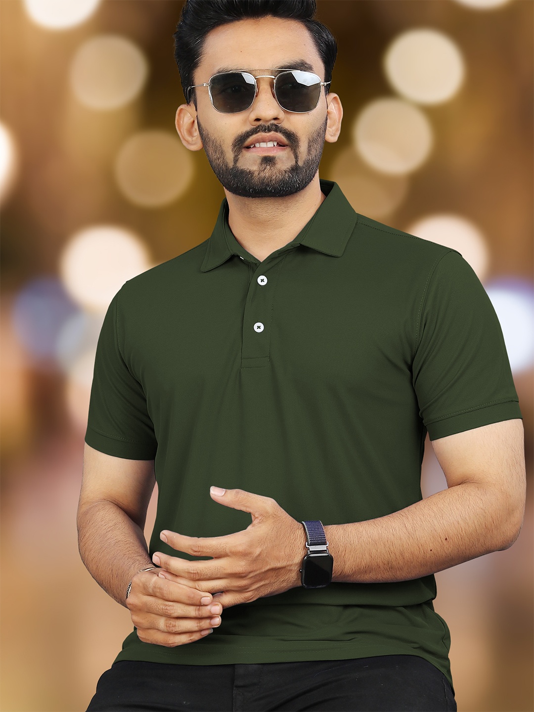 

VeBNoR Men Solid Polo Collar Casual T-shirt, Green