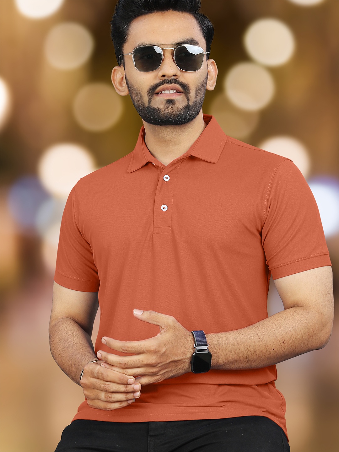 

VeBNoR Men Solid Polo Collar Slim Fit Casual T-shirt, Orange