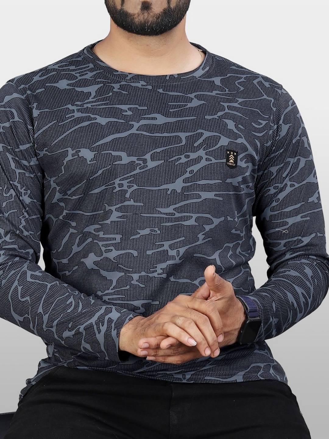 

VeBNoR Men Abstract Printed Round Neck Casual T-shirt, Grey