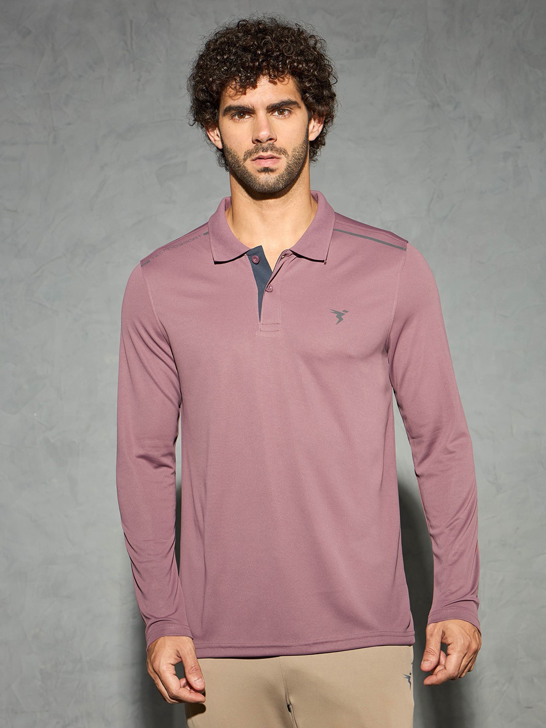 

Technosport Men Solid Polo Collar Antimicrobial Slim Fit Sport T-shirt, Mauve