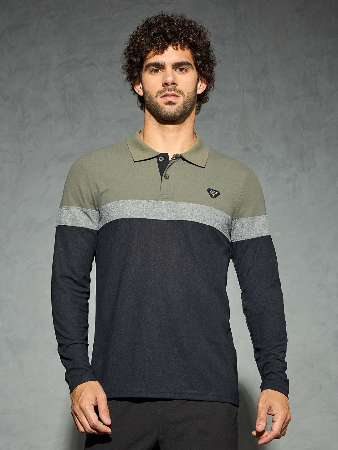 

Technosport Men Colourblocked Polo Collar Antimicrobial Slim Fit Sport T-shirt, Olive