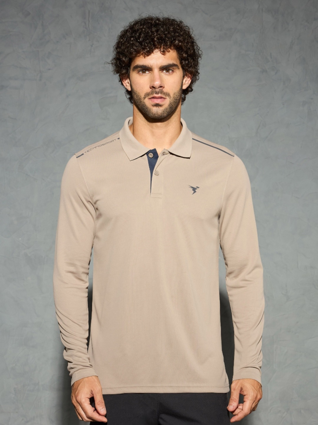 

Technosport Solid Men Polo Collar Antimicrobial Slim Fit Sport T-shirt, Beige