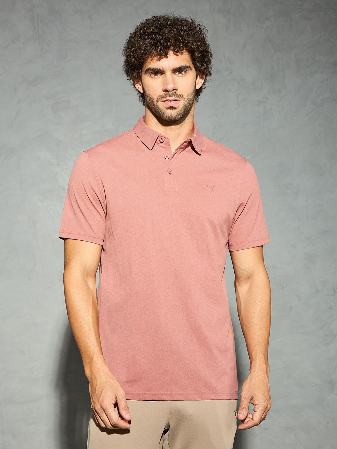 

Technosport Men COTFLEX Solid Polo Collar Antimicrobial Slim Fit Sport T-shirt, Peach
