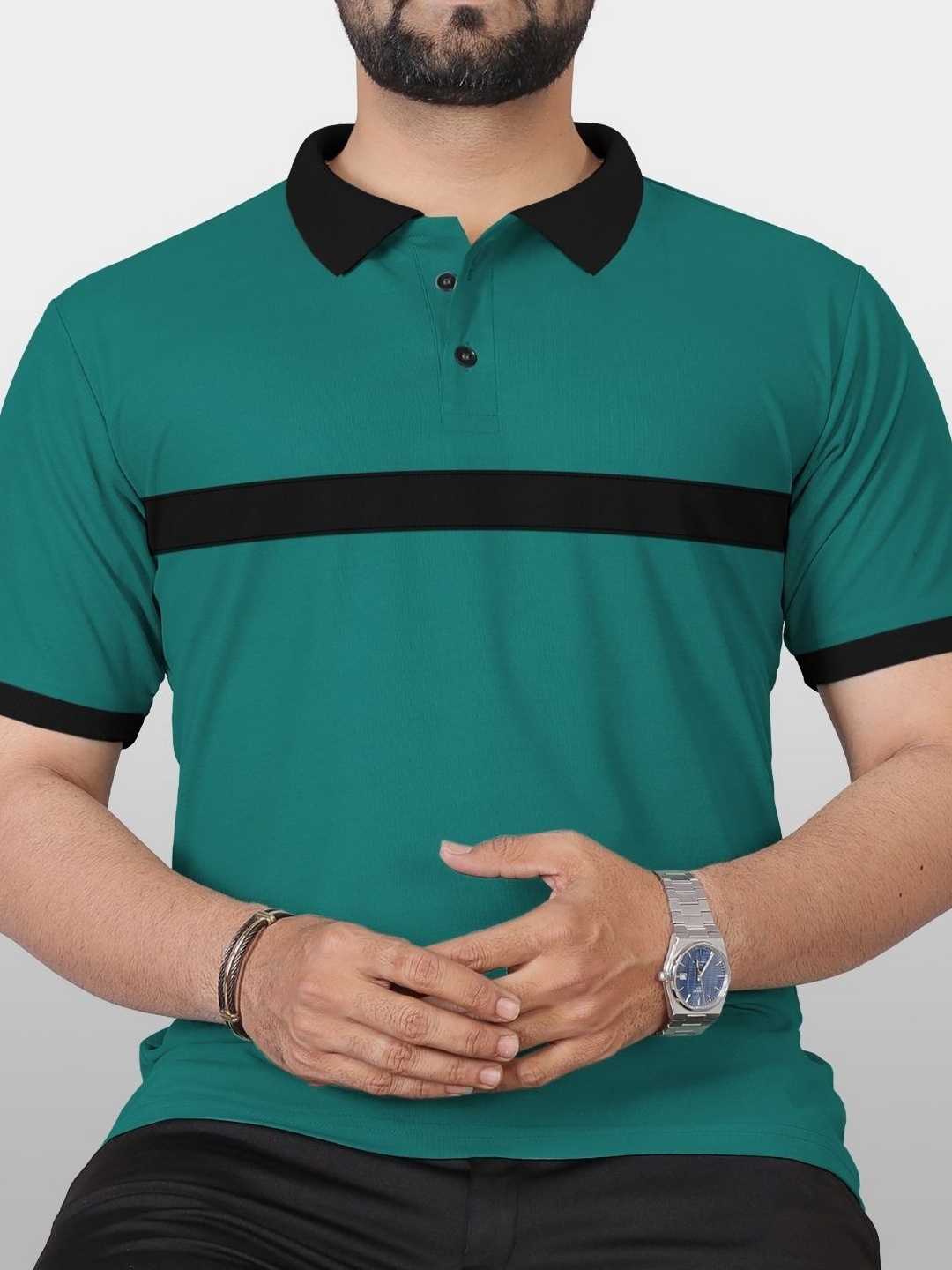 

VeBNoR Men Colourblocked Polo Collar Casual T-shirt, Teal