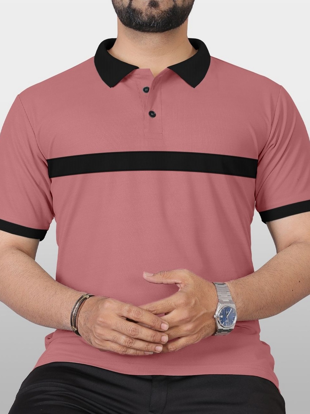 

VeBNoR Men Colourblocked Polo Collar Casual T-shirt, Peach