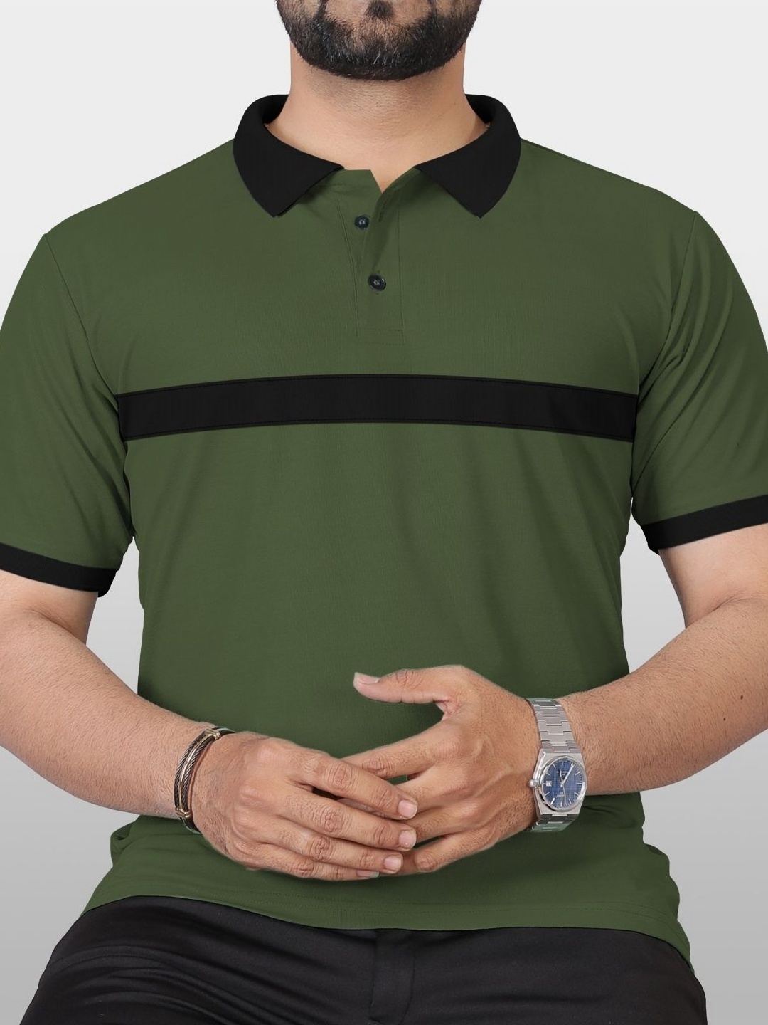 

VeBNoR Men Colourblocked Polo Collar Casual T-shirt, Green