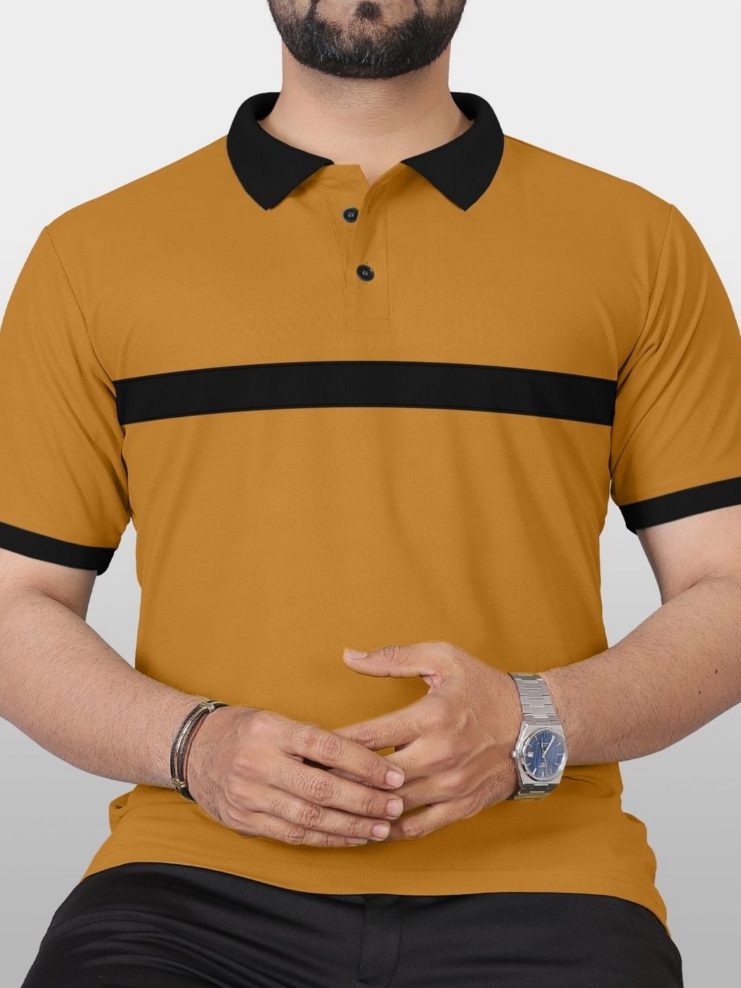 

VeBNoR Men Colourblocked Polo Collar Casual T-shirt, Mustard