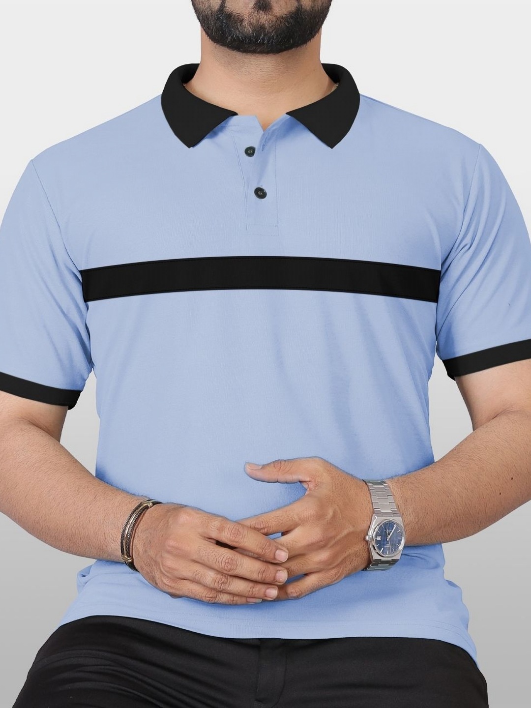 

VeBNoR Men Colourblocked Polo Collar Casual T-shirt, Blue