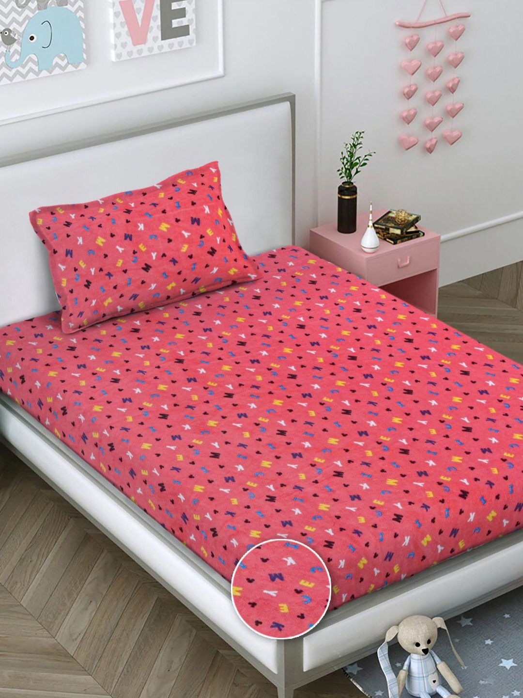 

FABINALIV Pink & Yellow Cartoon Characters 300 TC Single Bedsheet with 1 Pillow Covers